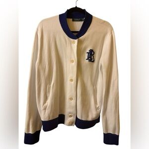 Ralph Lauren white embroidered bomber Button-Up Cardigan/ jacket size L